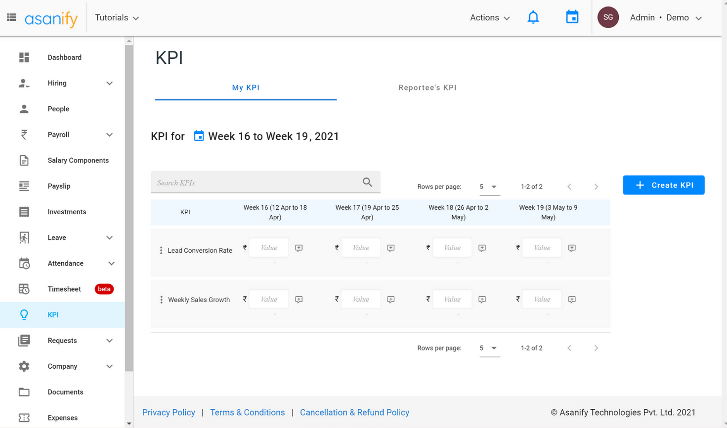 kpi page