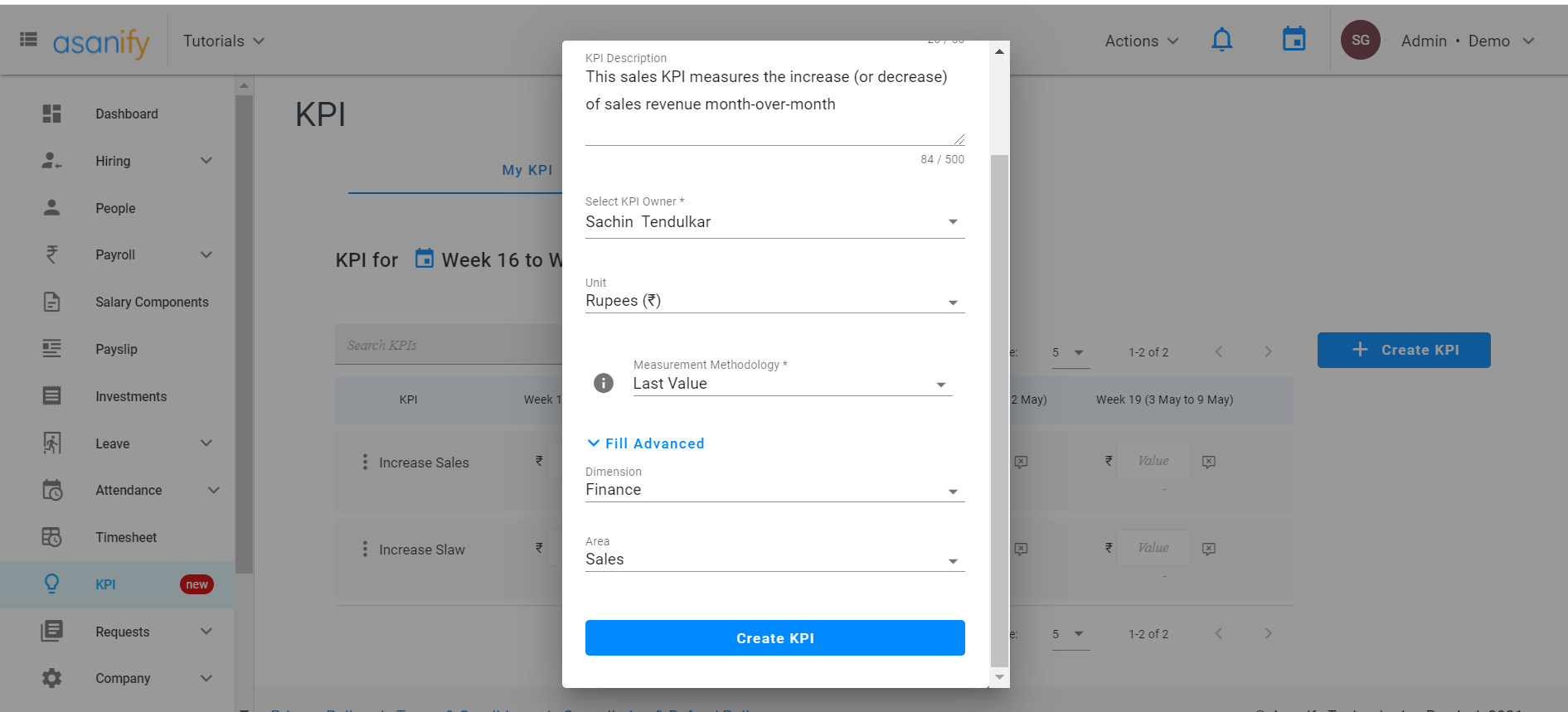 fill advance details