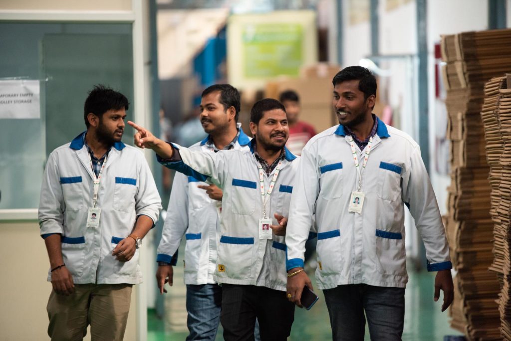 happy factory workers