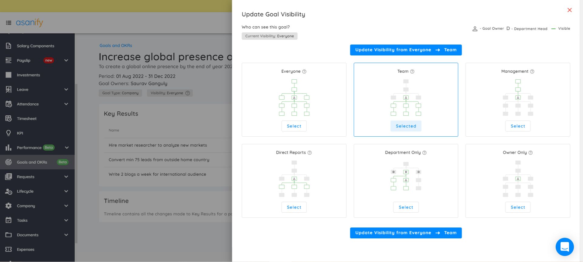 change visibility of key result