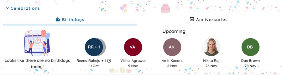 Celebrations card on the Asanify Home page